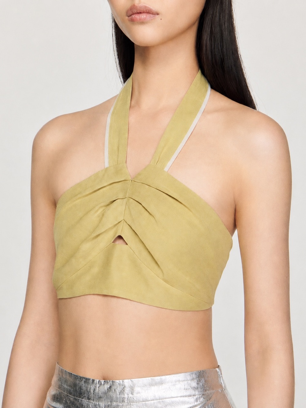 Sandro Olive Halter Twist Crop Top